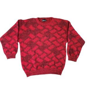 Vintage Tony Lambert Women's Red Diamond Knit Sweater Size L